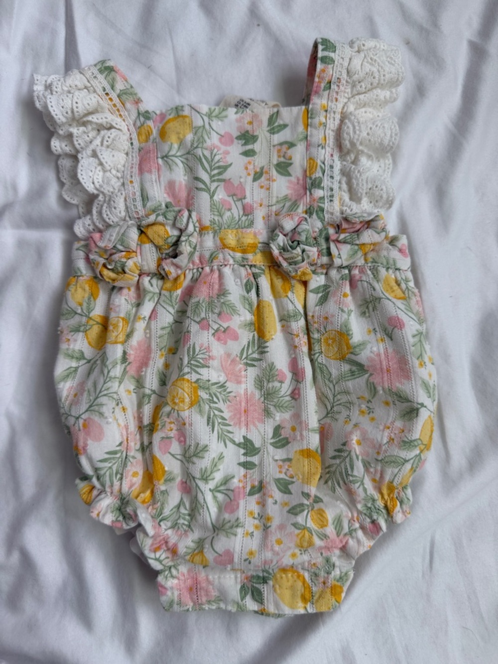 Baby Floral Lemon Romper with Lace Ruffle Straps